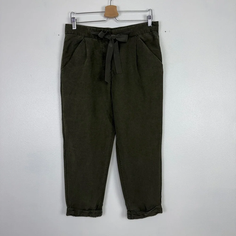 Aritzia Wilfred Allant Linen Blend‎ Trousers Womens 8 Olive Green Pleated Pant
